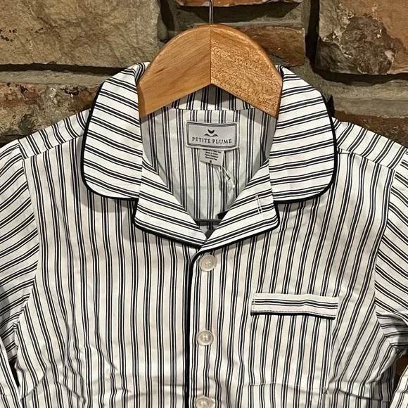 Petite Plume Navy French Ticking Cozy Cotton Blend Striped Kids Pajama Set - Picture 4 of 13